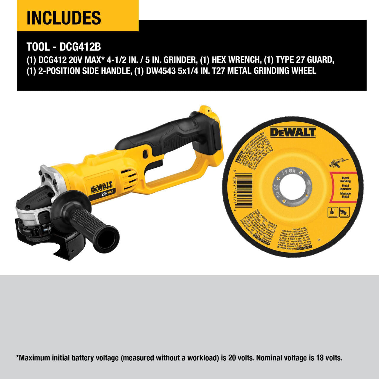 Dewalt DCG412B 20V MAX Lithium Ion 4-1/2" Angle Grinder Cut-Off Tool