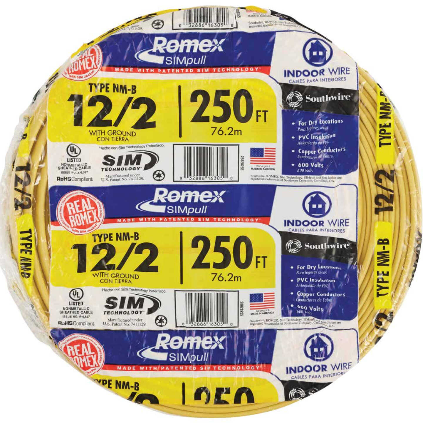 Romex 250 Ft. 12/2 Solid Yellow NMW/G Electrical Wire